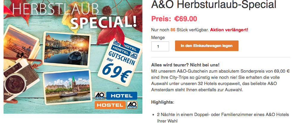 A&O Hotelgutschein: 3 Tage ab 34,50€ | Urlaubsguru.de